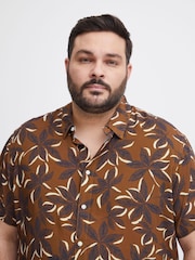 Blend Brown Leaf Printed Short Sleeve Shirt - Image 3 of 5