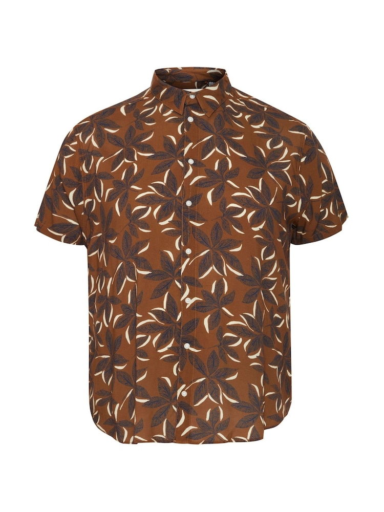 Blend Brown Leaf Printed Short Sleeve Shirt - Image 5 of 5