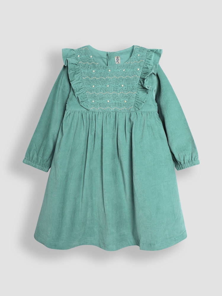 JoJo Maman Bébé Green Cord Smocked Frill Party Dress - Image 1 of 4
