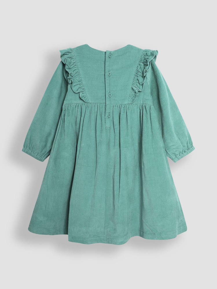 JoJo Maman Bébé Green Cord Smocked Frill Party Dress - Image 2 of 4
