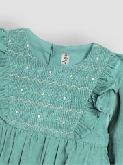 JoJo Maman Bébé Green Cord Smocked Frill Party Dress - Image 4 of 4