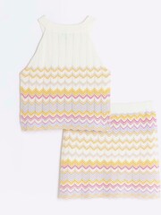 River Island Cream Girls 100% Cotton Chevron Knit Skirt Set - Image 2 of 4