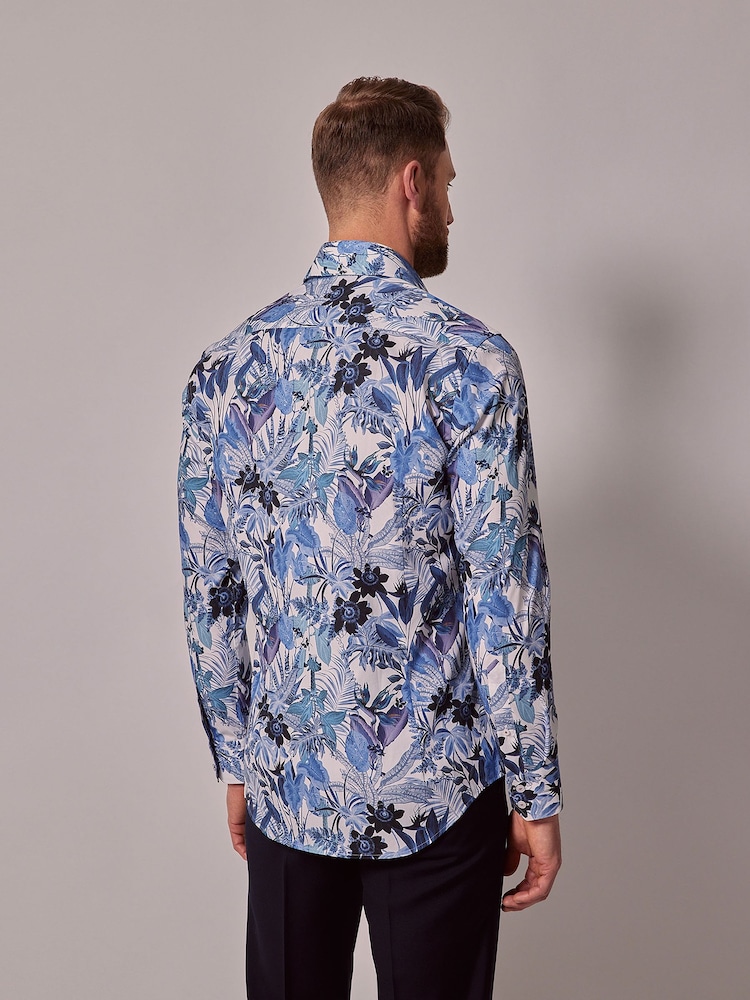 Hawes & Curtis Slim Blue Inverted Diamond Weave Mid Collar 100% Cotton Shirt - Image 2 of 4