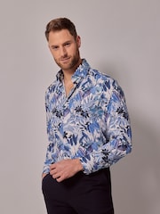 Hawes & Curtis Slim Blue Inverted Diamond Weave Mid Collar 100% Cotton Shirt - Image 3 of 4