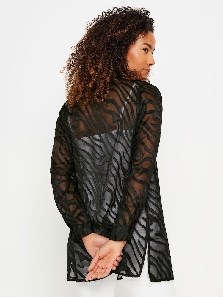 M&Co Black White Zebra Print Long Sleeve Mesh Shirt - Image 3 of 6