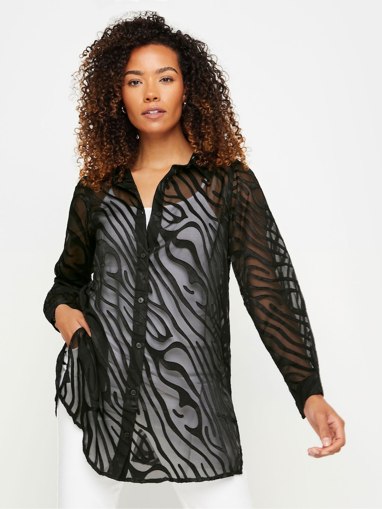 M&Co Black White Zebra Print Long Sleeve Mesh Shirt - Image 5 of 6