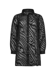 Schwarz - M&Co White Zebra Print Long Sleeve Mesh Shirt - Bild 6 von 6