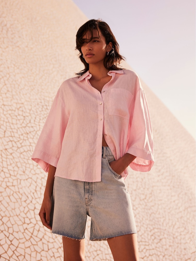 Mint Velvet Pink 100% Linen Shirt - Image 1 of 4