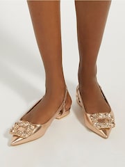 Dune London Gold Habriela Embellished Slingback Flats - Image 1 of 7
