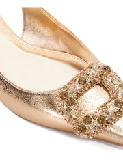 Dune London Gold Habriela Embellished Slingback Flats - Image 6 of 7