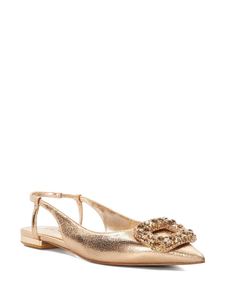 Dune London Gold Habriela Embellished Slingback Flats - Image 7 of 7