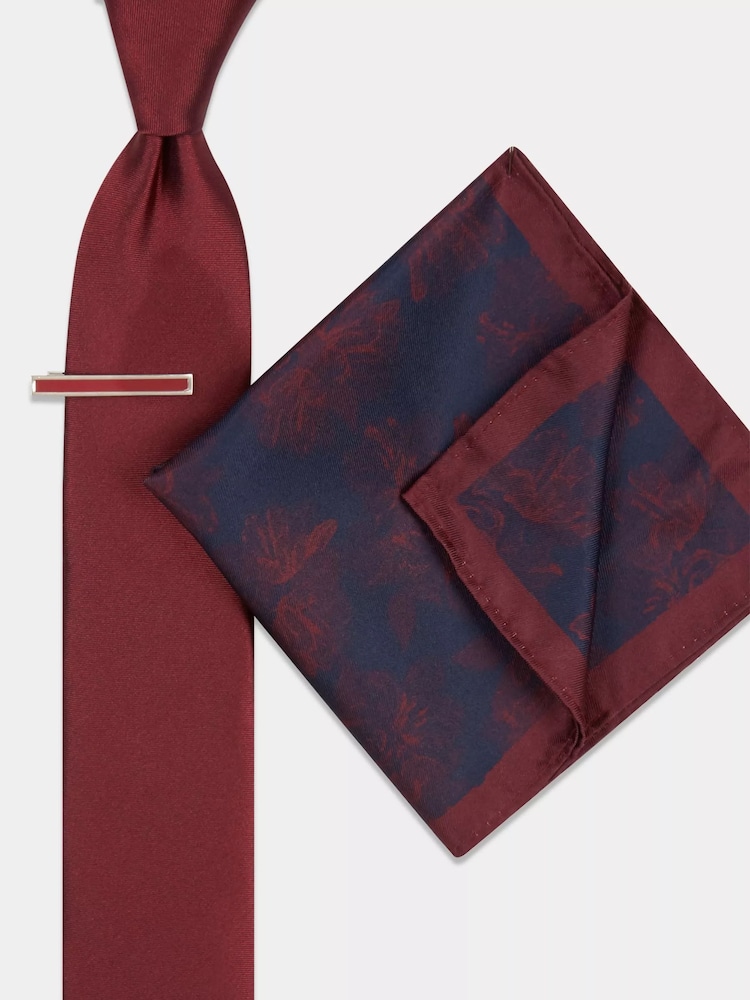 MOSS Wine Red Floral Tie - Image 1 of 3