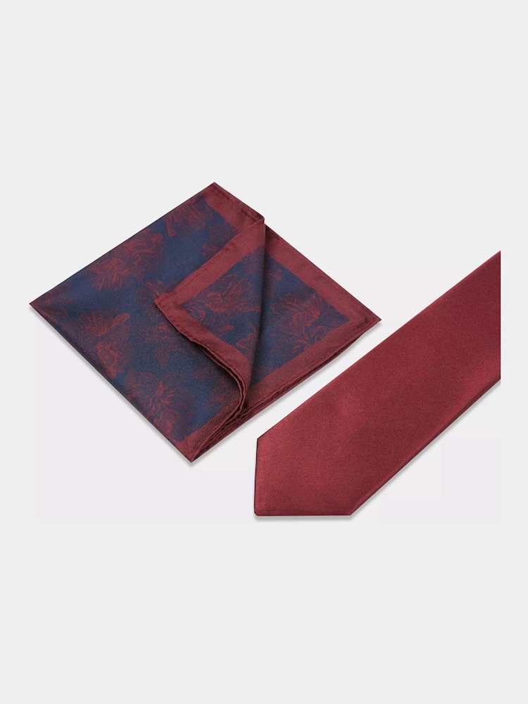 MOSS Wine Red Floral Tie - Image 2 of 3 MOSS Wine Red Floral Tie - Image 2 of 3