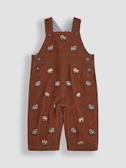 JoJo Maman Bébé Toffee Brown Tractor Embroidered Cord Dungarees - Image 1 of 3
