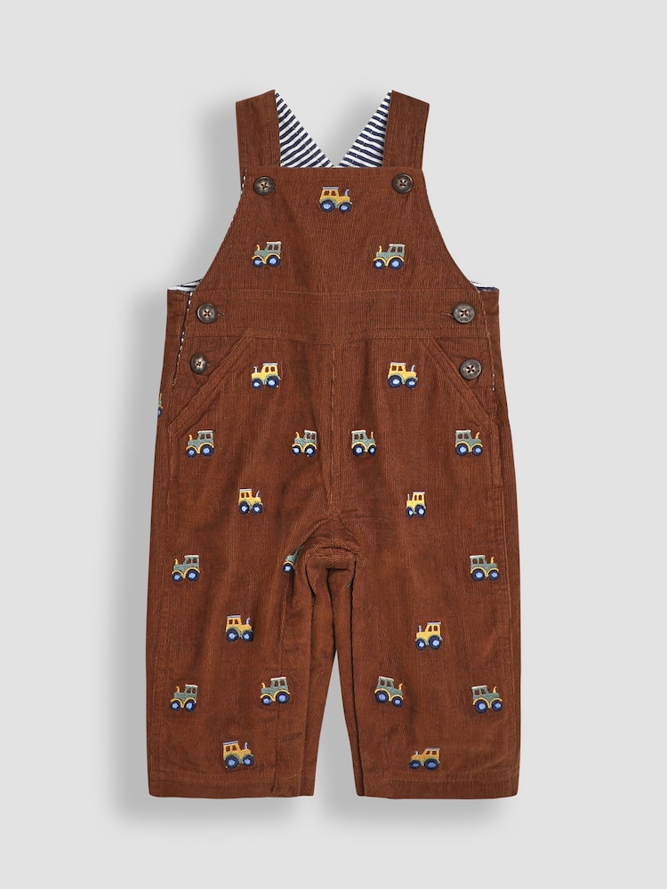 JoJo Maman Bébé Toffee Brown Tractor Embroidered Cord Dungarees - Image 1 of 3