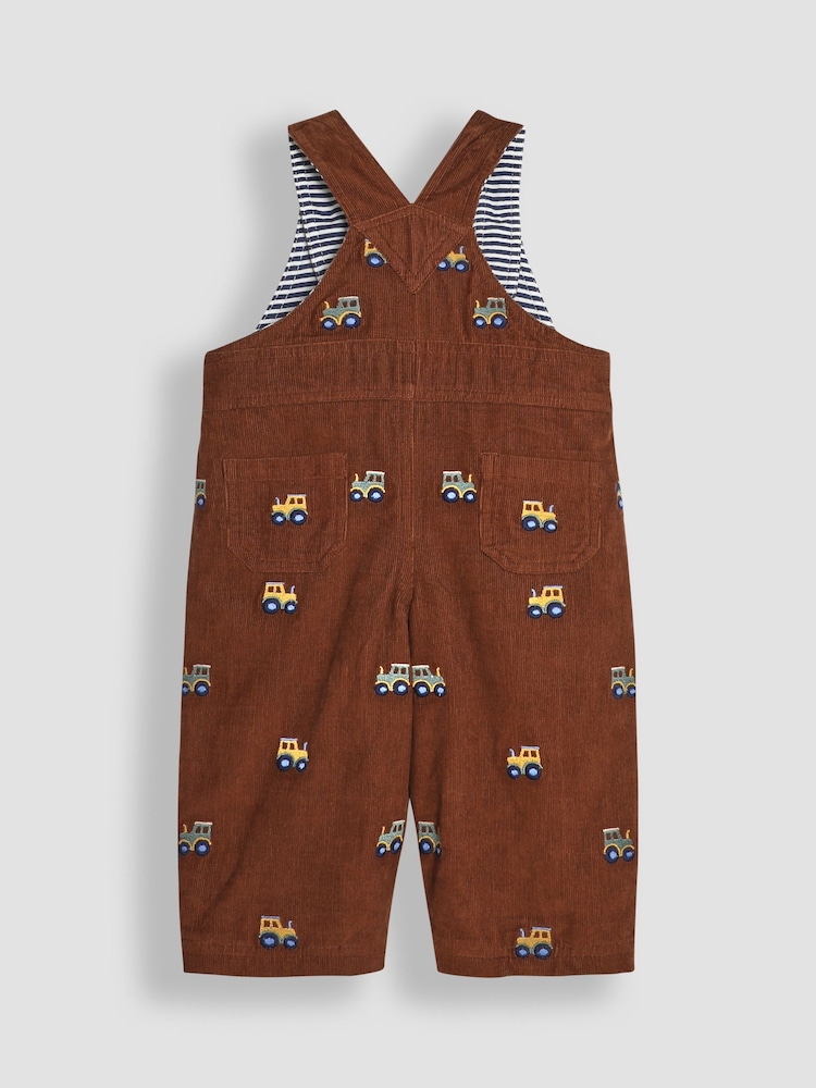 JoJo Maman Bébé Toffee Brown Tractor Embroidered Cord Dungarees - Image 2 of 3
