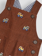 JoJo Maman Bébé Toffee Brown Tractor Embroidered Cord Dungarees - Image 3 of 3