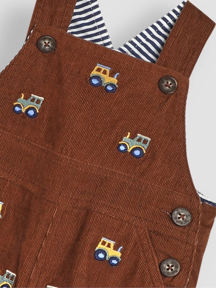 JoJo Maman Bébé Toffee Brown Tractor Embroidered Cord Dungarees - Image 3 of 3