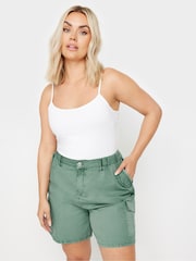 Yours Curve Green 100% Cotton Cargo Shorts - Image 1 of 5