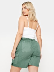 Yours Curve Green 100% Cotton Cargo Shorts - Image 3 of 5
