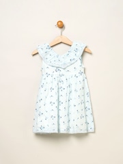 Rock-A-Bye Baby Boutique Blue Floral 100% Cotton Print Frill V-Neck Dress and Headband Outfit Set - Image 2 of 3