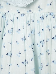 Rock-A-Bye Baby Boutique Blue Floral 100% Cotton Print Frill V-Neck Dress and Headband Outfit Set - Image 3 of 3