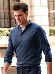 Charles Tyrwhitt Blue Pure Merino Polo Neck Jumper - Image 1 of 5