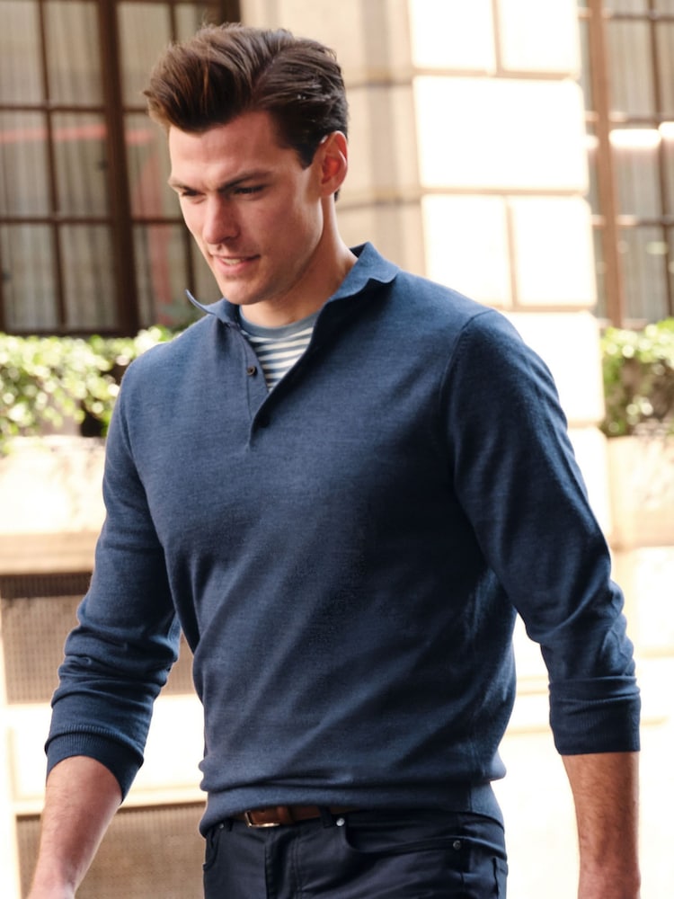 Charles Tyrwhitt Blue Pure Merino Polo Neck Jumper - Image 1 of 5
