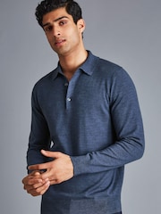 Charles Tyrwhitt Blue Pure Merino Polo Neck Jumper - Image 2 of 5
