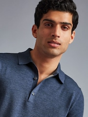 Charles Tyrwhitt Blue Pure Merino Polo Neck Jumper - Image 3 of 5