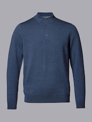 Charles Tyrwhitt Blue Pure Merino Polo Neck Jumper - Image 4 of 5