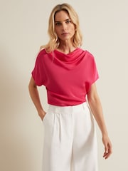 Phase Eight Pink Cheryl Cowl Neck Woven Front Top - Image 1 of 7