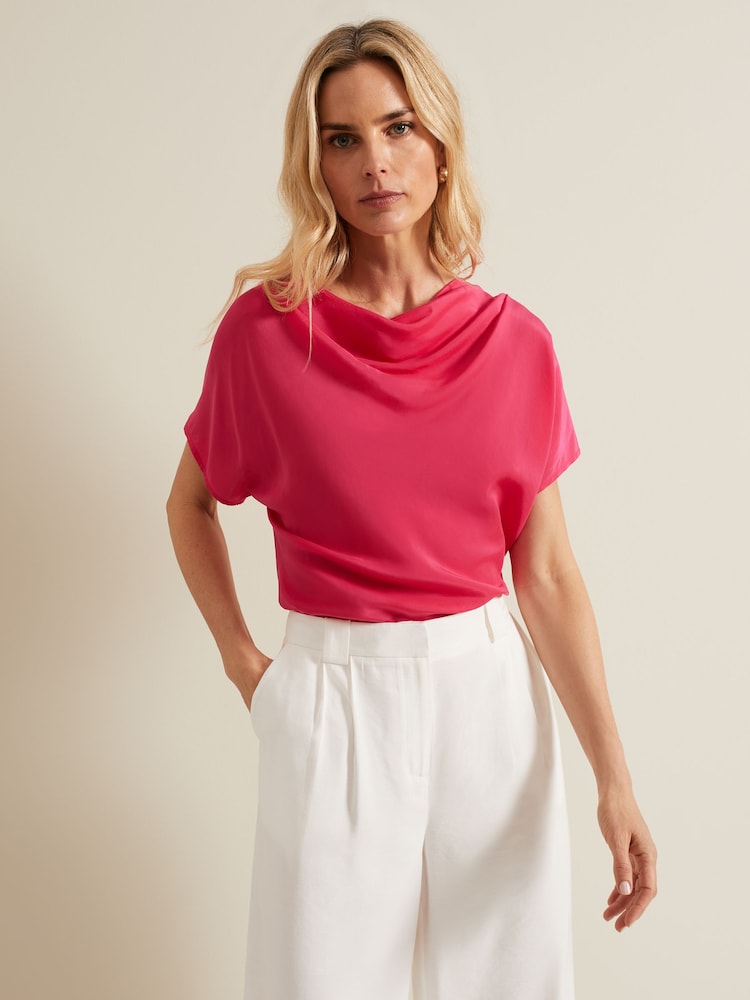 Phase Eight Pink Cheryl Cowl Neck Woven Front Top - Image 1 of 7