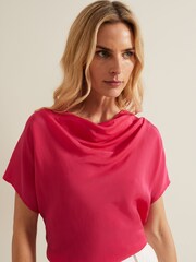 Phase Eight Pink Cheryl Cowl Neck Woven Front Top - Image 4 of 7