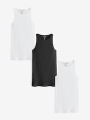 River Island Black/White Racer 100% Cotton Vests 3 Pack - Image 1 of 7