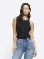 River Island Black/White Racer 100% Cotton Vests 3 Pack - Image 3 of 7