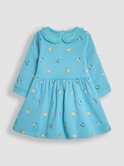 JoJo Maman Bébé Duck Egg Blue Hedgehog Embroidered Sweat Dress With Collar - Image 2 of 5