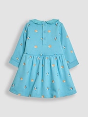 JoJo Maman Bébé Duck Egg Blue Hedgehog Embroidered Sweat Dress With Collar - Image 3 of 5
