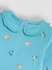JoJo Maman Bébé Duck Egg Blue Hedgehog Embroidered Sweat Dress With Collar - Image 4 of 5