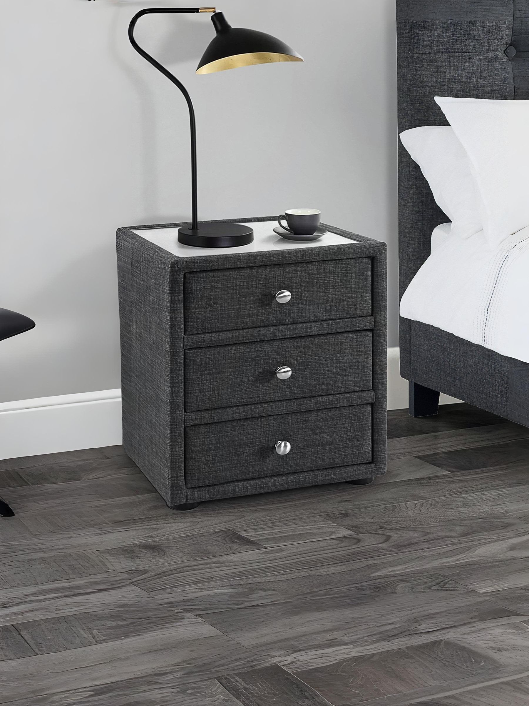 Julian Bowen Sorrento Grey Linen Fabric 3 Drawer Bedside Table - Image 6