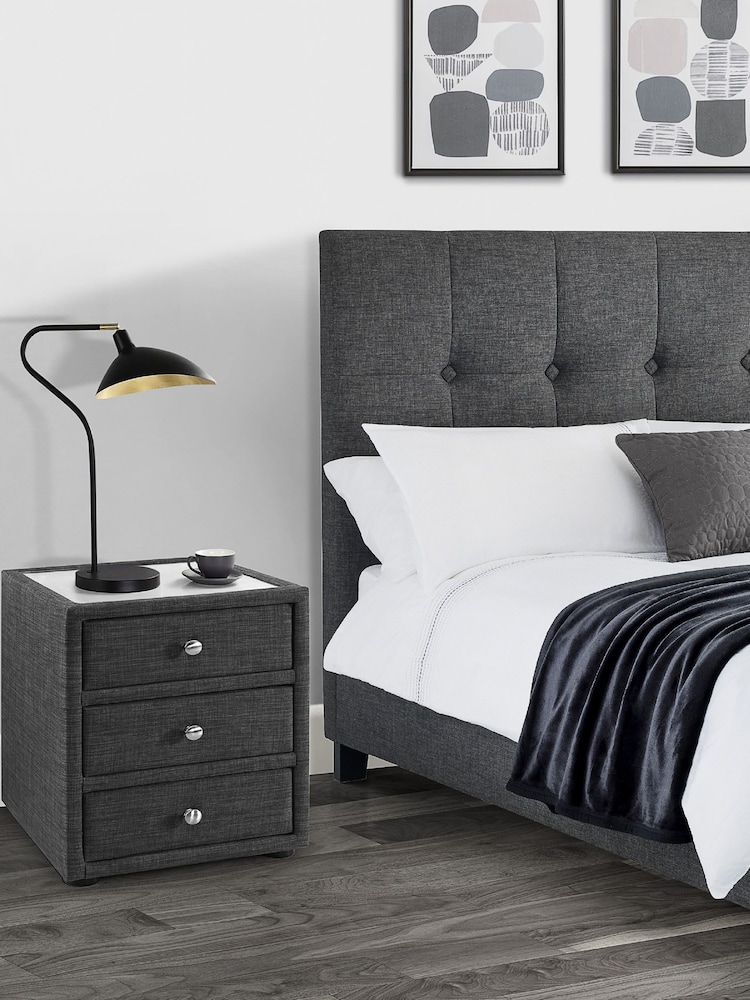 Julian Bowen Grey Sorrento 3 Drawer Bedside Table - Image 1 of 2