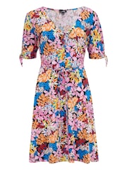 Pour Moi Pink Bella Fuller Bust Slinky Stretch Tie Sleeve Mini Dress - Image 3 of 4