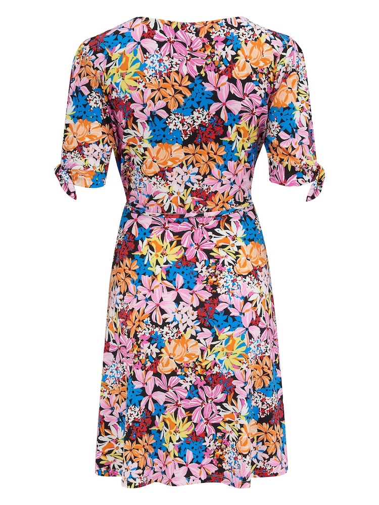 Pour Moi Pink Bella Fuller Bust Slinky Stretch Tie Sleeve Mini Dress - Image 4 of 4