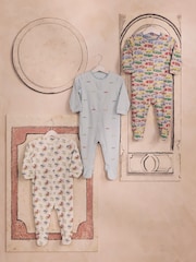 Blue/Green Cath Kidston Cars Baby 100% Cotton Sleepsuits 3 Pack - Image 1 of 13