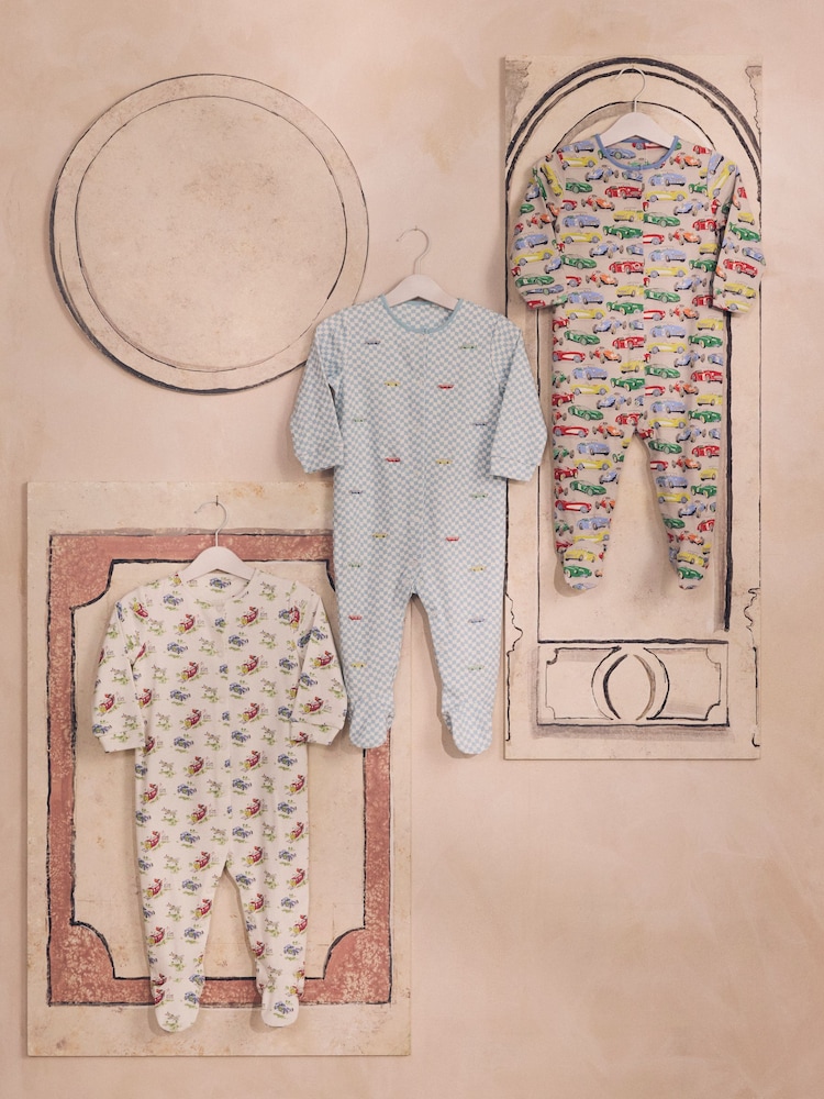 Blau/Grün - Cath Kidston Cars Baby 100% Cotton Sleepsuits 3 Pack - Bild 1 von 13 Blau/Grün - Cath Kidston Cars Baby 100% Cotton Sleepsuits 3 Pack - Bild 1 von 13