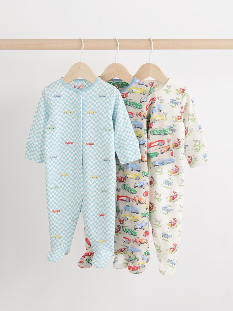 Blue/Green Cath Kidston Cars Baby 100% Cotton Sleepsuits 3 Pack - Image 2 of 13