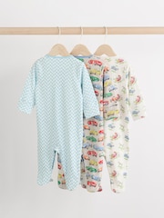 Blue/Green Cath Kidston Cars Baby 100% Cotton Sleepsuits 3 Pack - Image 3 of 13