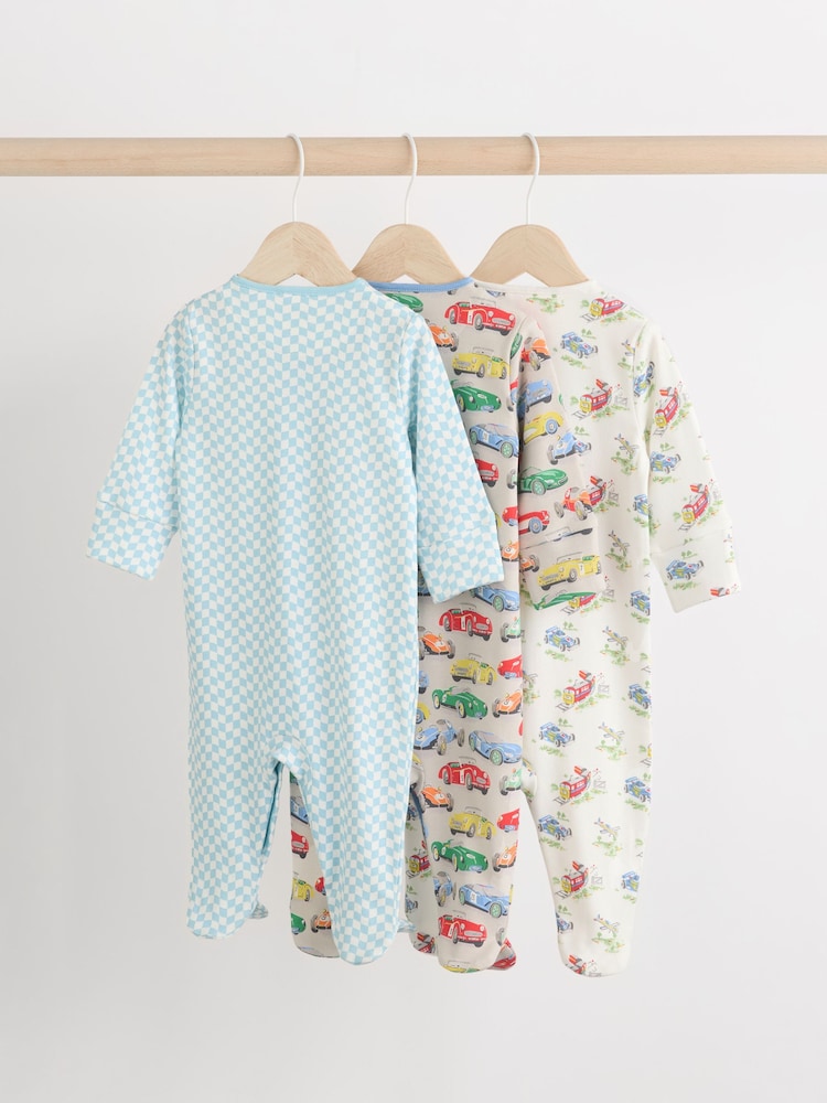 Blue/Green Cath Kidston Cars Baby 100% Cotton Sleepsuits 3 Pack - Image 3 of 13