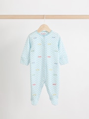 Blue/Green Cath Kidston Cars Baby 100% Cotton Sleepsuits 3 Pack - Image 4 of 13