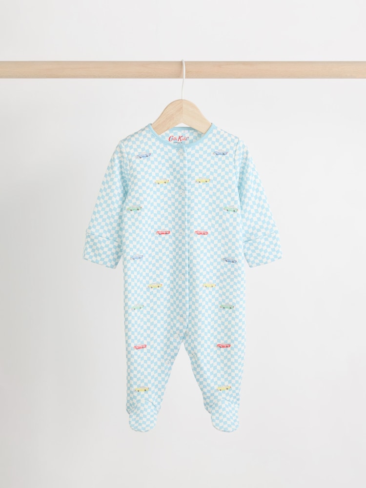 Blue/Green Cath Kidston Cars Baby 100% Cotton Sleepsuits 3 Pack - Image 4 of 13